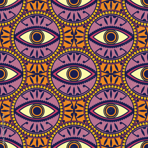 Mystical Evil Eye Pattern – Psychedelic Seamless Design with Symbolic Repeating Eye Motif