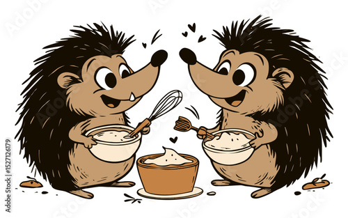 Cute Hedgehogs Mixing Ingredients in a Charming Illustration