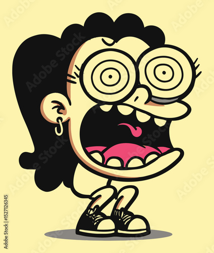 Playful Hand-Drawn Cartoon Character with Exaggerated Features and Expressions