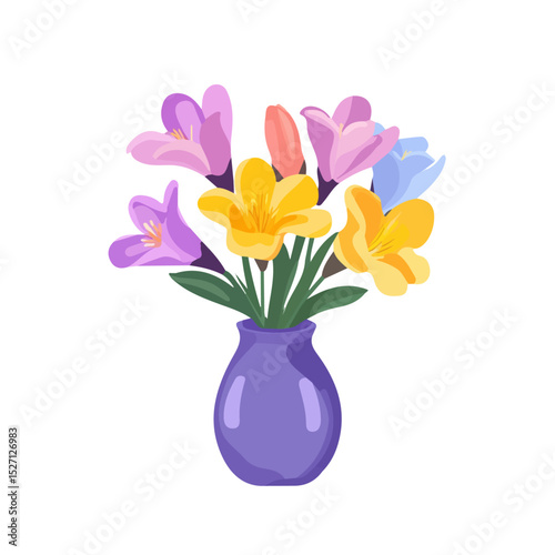 2D flat A Freesia In A Vase illustration vector, isolated on a white background.
