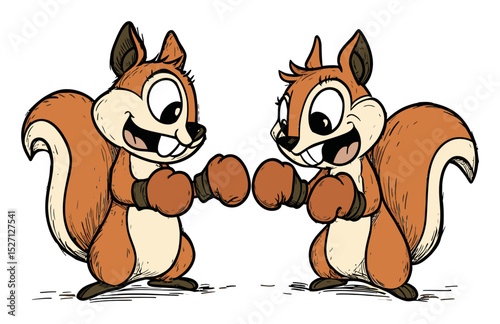 Cartoon Squirrels Engaged in Friendly Competition with Boxing Gloves