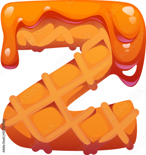 Dessert font, sweet pastry or confectionery type of waffle letter, vector cartoon typeface. Dessert font and English alphabet for bakery pastry type, letter Z waffle with toffee fudge or caramel syrup