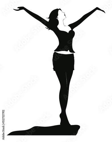 Elegant Hand-Drawn Silhouette of a Woman with Outstretched Arms