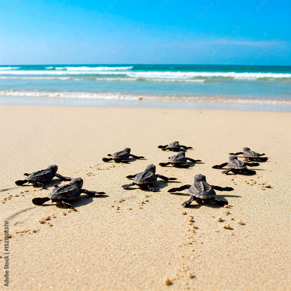 Obraz premium Baby Sea Turtles Crawling to the Ocean