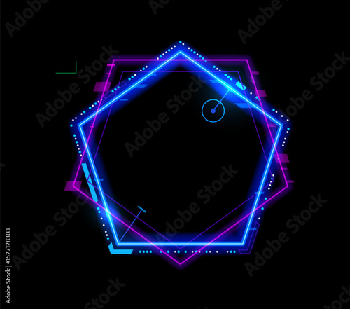 Neon frame for game UI interface or screen of HUD tech and digital asset, vector overlay template. Future, technology game GUI element of neon frame for radar display or screen monitor panel