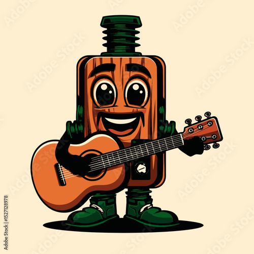 Cartoon Character Playing Guitar with a Friendly Smile and Fun Design
