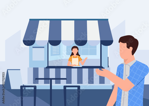 People ordering food menu at fast food restaurant counter.