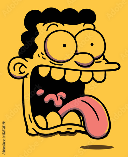 Fun Hand-Drawn Cartoon Character with Exaggerated Features and Expression