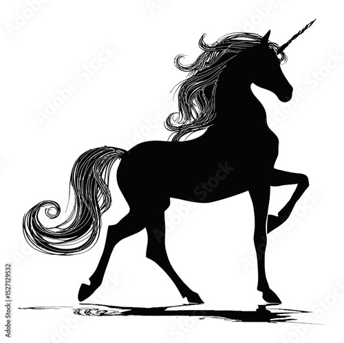Elegant Hand-Drawn Silhouette of a Majestic Unicorn in Black Art