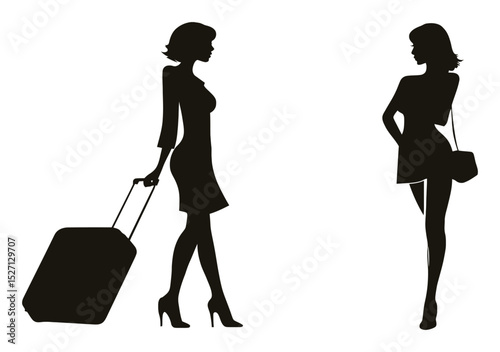 Elegant Silhouette of Women with Luggage and Fashion Accessories