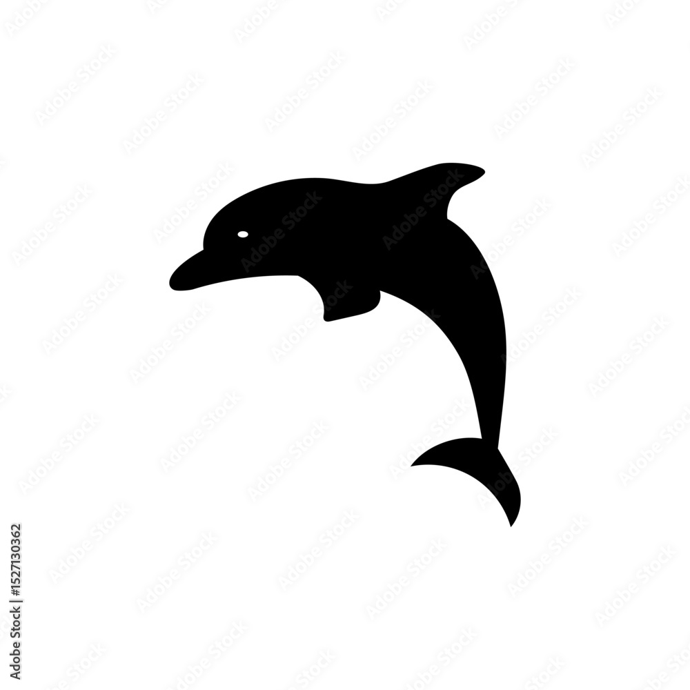 Fototapeta premium Dolphin vector icon. Ocean creature symbol. Black silhouette shape. White background design.