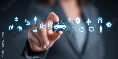 Future Business Integration: Hand Joining Crystal Tech Puzzle generativa IA