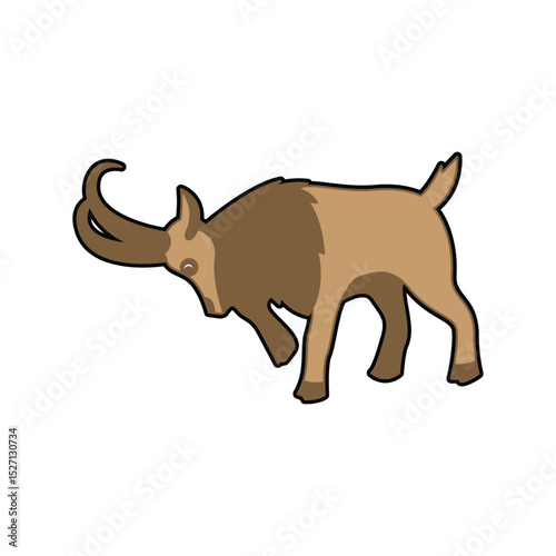 Cute Cartoon Goat Vector, Brown Farm Animal Clipart with Big Horns.