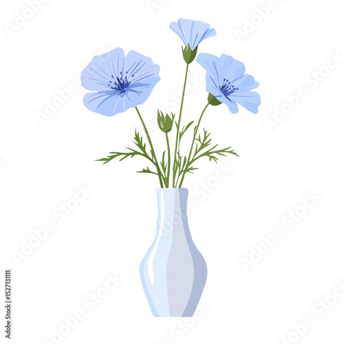 2D flat vector illustration of A Chicory Flower In A Vase, isolated on a white background.