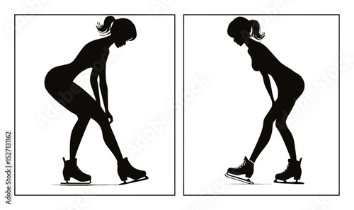 Elegant Hand-Drawn Silhouettes of Female Figure Skaters in Motion