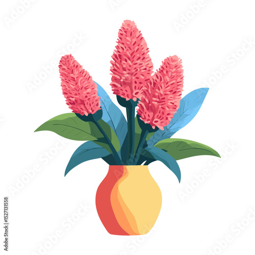 A Celosia In A Vase illustration vector 2D flat, isolated on a white background.