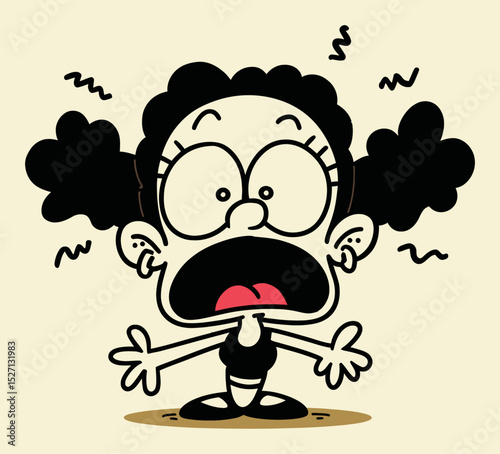 Hand-Drawn Illustration of a Surprised Cartoon Character with Big Hair