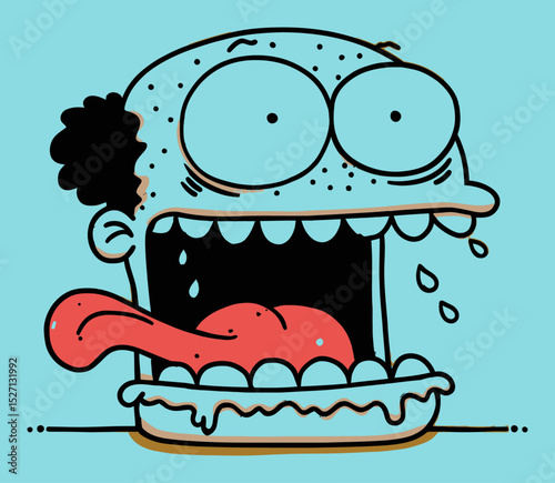 Quirky Hand-Drawn Character with Exaggerated Expressions and Bright Colors