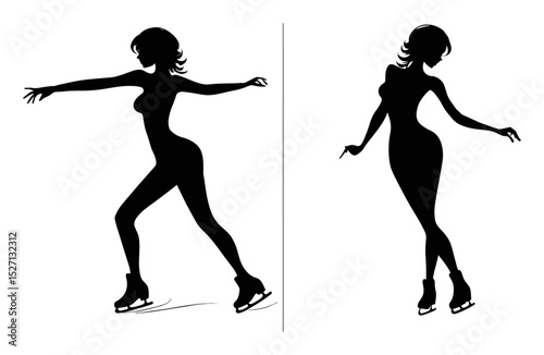 Elegant Silhouette of a Female Figure Skater in Fluid Motion Art Design