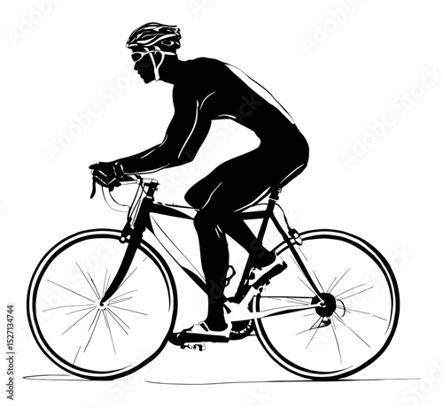 Hand-Drawn Silhouette of a Cyclist Riding a Bicycle in Motion