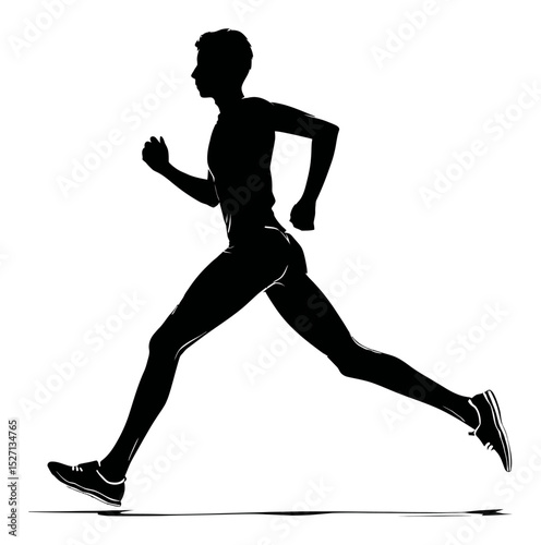 Dynamic Silhouette of a Young Runner in Motion with Hand-Drawn Style
