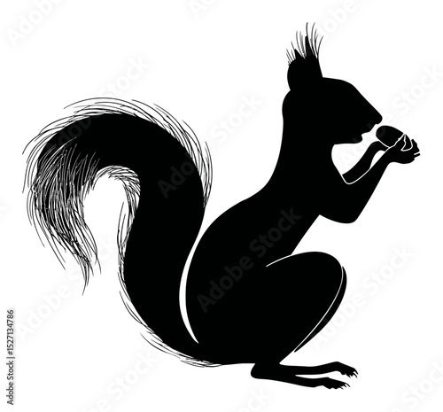 Elegant Hand-Drawn Squirrel Silhouette Holding an Acorn Design