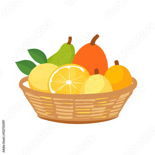 Atemoya Fruit Basket 2D flat vector illustration, isolated on a white background.