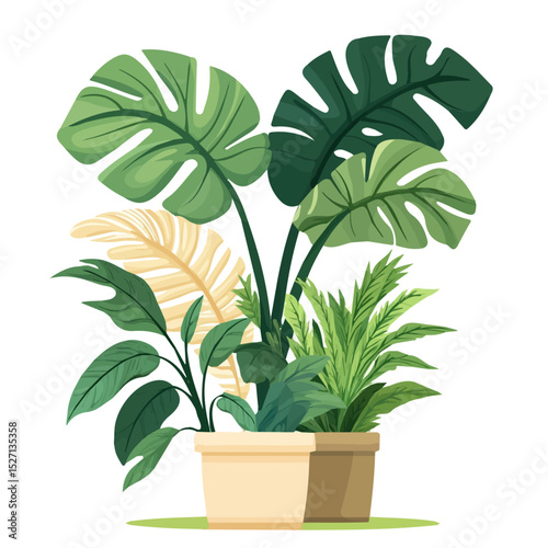 2D flat Artificial Plants vector illustration, isolated on a white background.