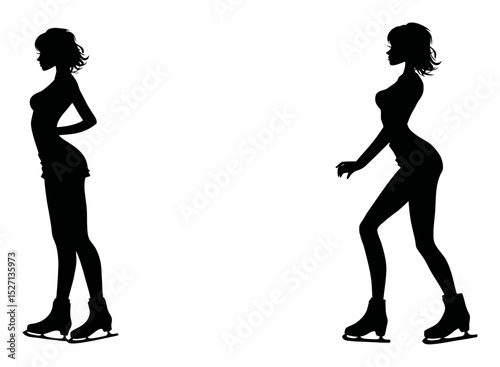 Elegant Hand-Drawn Silhouette of Skaters in Dynamic Poses on White Background