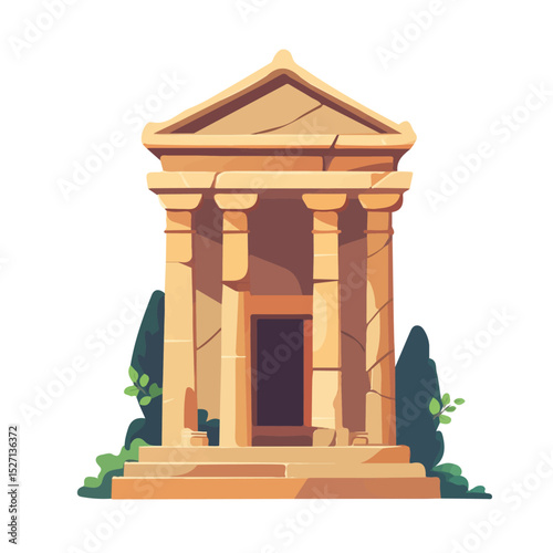 Ancient Temples 2D flat vector illustration, isolated on a white background.