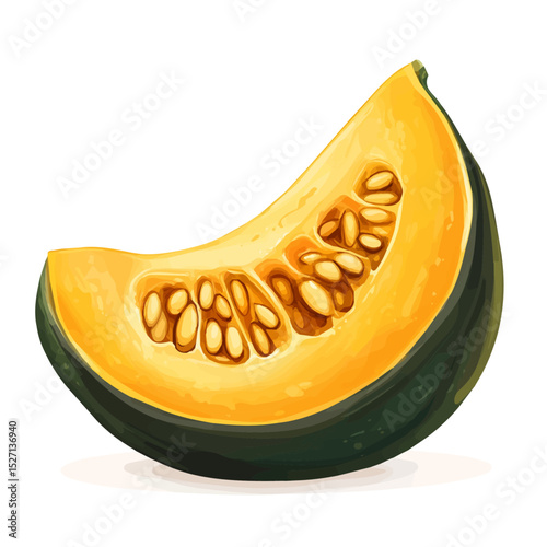 Acorn Squash Slice illustration vector 2D flat, isolated on a white background.
