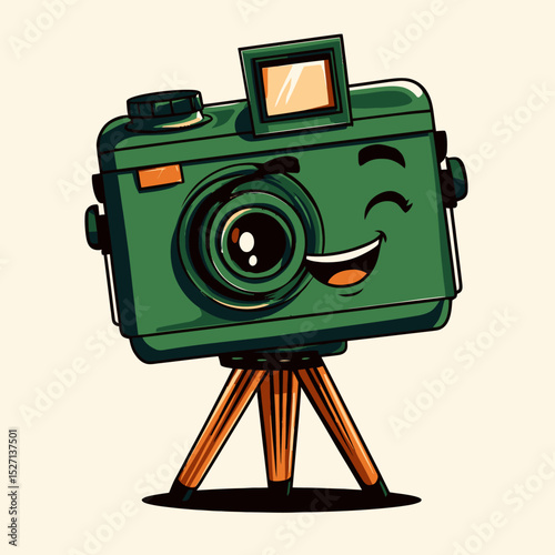 Playful Cartoon Character of a Vintage Camera with a Friendly Smile