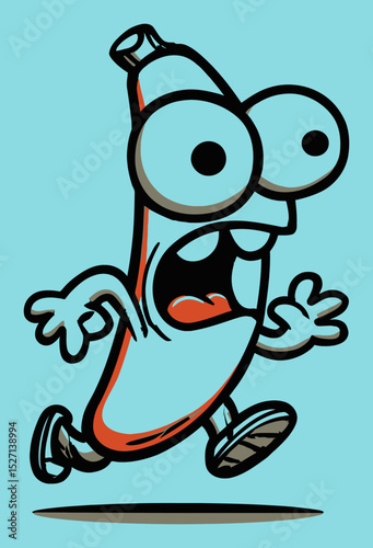 Whimsical Hand-Drawn Banana Character with Big Eyes and Expressive Face