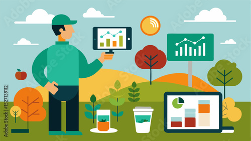 Advanced data analytics tools allow farmers to analyze and interpret data collected from the digital vineyard management system providing insights into productivity cost efficiency. Vector