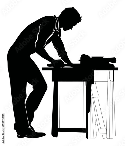 Hand-Drawn Silhouette of a Person Working at a Table