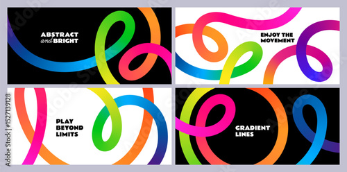 Color Line Abstract Patterns. Rainbow Gradient Ribbon Backgrounds. Vector Wave Graphic with 3D Dynamic Lines.