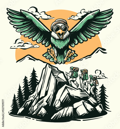 Adventurous Owl Guide Leads Hikers Through Rocky Mountain Landscape