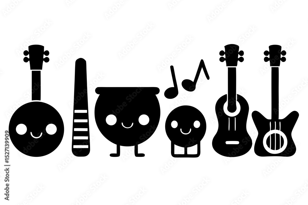 Naklejka premium Adorable cartoon musical instruments band