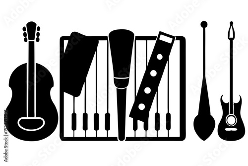 Variety of musical instruments silhouette