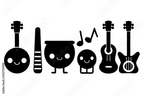 Adorable cartoon musical instruments band