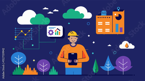 AIpowered predictive models that analyze data collected from sensors weather forecasts and market trends to optimize production and predict future yields.. Vector illustration