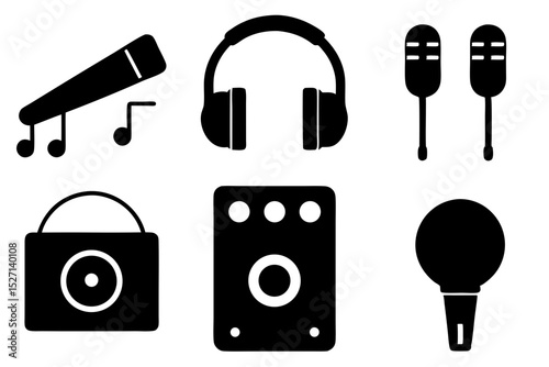 Music recording studio equipment icons