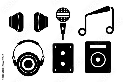 Audio equipment icons headphones microphone and speaker