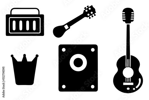 Black and white music icons set