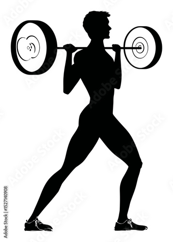 Hand Drawn Silhouette of a Weightlifter in Dynamic Pose