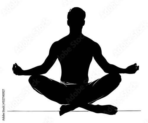 Hand-Drawn Silhouette of a Man Meditating in a Serene Pose