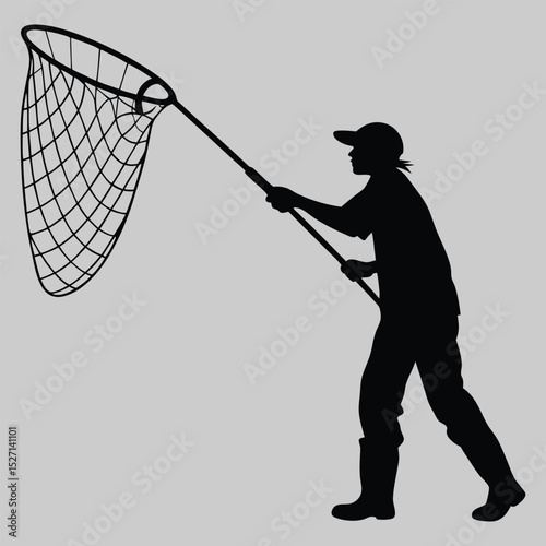 a person holding a net silhouette vector design art and illustration