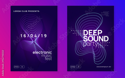 Discotheque Event. Techno Poster. Soundwave Beat Illustration. Dj Concert Template. Electro Invite. Pink Night Club Set. Violet Dance Background. Blue Discotheque Event
