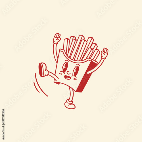 Happy Dancing French Fries Cartoon Illustration