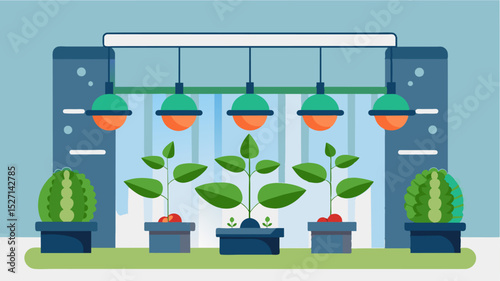 An indoor vertical farm with nutrient sensors integrated into each growth pod ensuring optimal plant nutrition.. Vector illustration